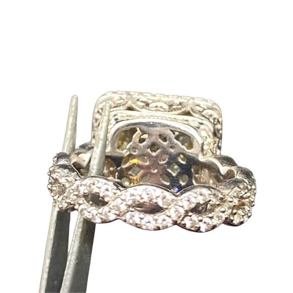 Sterling silver 925 Canary diamond princess cut CZ halo style high profile wrapp - Picture 8 of 16